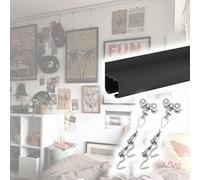 Innovativo sistema per appendere quadri con binario a scatto per mostre d'arte e musei - Set di ganci per stampaggio discreto per foto e dipinti (binario da 2 m, cavo da 300 cm, 1 gancio)