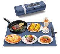 INNOWARMER Vassoio Riscaldante Elettrico, Scaldavivande Elettrico Portatile con 3 Temperature Regolabili e Timer, Silicone Pieghevole Tappetino Riscaldante per Feste, Ristoranti,Domestiche (Blu)