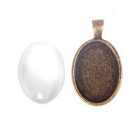 INNSPIRO Ciondolo cammeo metallico ovale dorato invecchiato con cabochon vetro 18x25mm., 18x25mm, Metallo