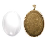INNSPIRO Ciondolo cammeo metallico ovale dorato invecchiato con cabochon vetro 30x40mm., 30x40mm, Metallo