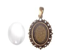 INNSPIRO Ciondolo cammeo metallico ovale dorato invecchiato con cabochon vetro misura ext. 28 x 38 mm. Misura int. 20 x 25 mm., 20x25mm, Metallo