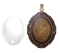 INNSPIRO Ciondolo cammeo metallico ovale dorato invecchiato con cabochon vetro misura ext. 43 x 55 mm. Misura int. 30 x 40 mm., 30x40mm, Metallo