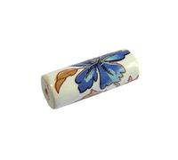 INNSPIRO Perline ceramica cilindro bianco decorato con blu e marrone fiore diametro. 12x30mm. 50u.., Ceramica, Perla