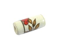 INNSPIRO Perline in ceramica cilindro decorato bianco con disegno marrone e rosso diam. 8x18mm. 50u..