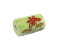 INNSPIRO Perline in ceramica cilindro decorato verde con fiore rosso diam. 10,5x16mm. 50u..