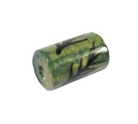 INNSPIRO Perline in ceramica cilindro smaltato verde con disegno nero diam. 10,5 x 16 mm. 50 u.