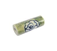 INNSPIRO Perline in ceramica cilindro smaltato verde con fiore bianco diam. 12x30mm. 50u.