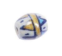 INNSPIRO Perline in ceramica ovale smaltata bianca con triangoli marroni e blu diam. 14x16mm. 50u.