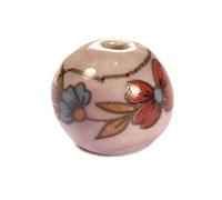 INNSPIRO Perline in ceramica palla decorata rosa con fiore rosso e blu diam. 15 mm. 50 u.
