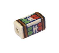 INNSPIRO Perline in ceramica rettangolo smaltato bianco con disegno marrone, rosso e verde 10x10x17mm. 50u.