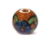 INNSPIRO Perline in ceramica sfera smaltata marrone con fiore blu diam. 17 mm. 50 u.