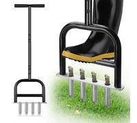 Inoamity Arieggiatore Manuale per Prato con 4 Punte, Aeratore da Prato Giardino con Vassoio Raccolta, Acciaio Inox - Per la Cura del Piccoli/Medi Giardini e Orti