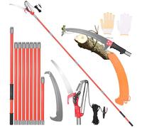 Inoamity Kit Potatura 9M con Segaccio e Cesoia, 2 in 1 Asta Telescopica Leggera in Fibra di Vetro per Giardino Frutteto, Taglio Rami Alti Senza Scala, Lama Acciaio 65Mn