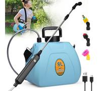 Inoamity Pompa Irroratrice a Batteria 8L, Spruzzatore a Pressione Automatica Elettrico con 3 Ugelli per Nebbia, Nebulizzatore Piante con Manico Ricaricabile USB e Bacchetta Retrattile