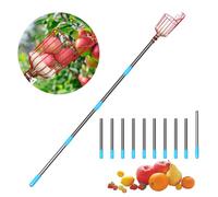 Inoamity Raccoglitore Frutta Smontabile con 4M Asta di Estensione, Cestino Antiurto - Strumento di Raccolta Leggero in Acciaio Inossidabile per Mele, Pere, Ciliegie (Giardino, Frutteto, Fattoria)