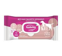 Inodorina Salviette per Cani, Gatti e Cuccioli Everyday (12 Confezioni da 40 Pezzi, Acqua di Rose) - Salviettine per Animali in Tessuto Resistente con Odor Stop - Azione idratante ed emolliente