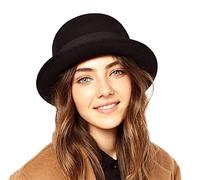 INOGIH Cappello Derby in Lana, Tondo, per Donna e Uomo, Nero, Cappello da Bowler, con Tesa Ribaltabile, Cappello da Chiesa (S/M), Nero, M