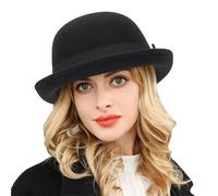 INOGIH Cappello invernale a bombetta in lana, stile classico, con falda arrotolata, per uomo e donna, schiacciabile, Nero e Bownot, M