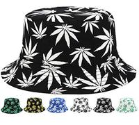 INOGIH - Cappello reversibile da pescatore a forma di marijuana, cannabis, pieghevole - nero - Taglia unica