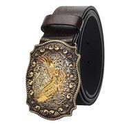 INOGIH Cintura da uomo con fibbia in pelle, stile cowboy, con corno, toro, floreale, incisa, fibbia, per jeans, vita da 83,8 cm a 106,7 cm, Caffè scuro Aquila, For Waist 34''- 39''