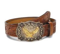 INOGIH Cintura da uomo con fibbia in pelle, stile cowboy, con corno, toro, floreale, incisa, fibbia, per jeans, vita da 83,8 cm a 106,7 cm, Aquila-marrone, For Waist 34''- 39''