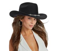 INOGIH Classico Cappello da Cowboy in Feltro Nero con Orlo Arrotolabile per Donne e Uomini, Cappello da Cowgirl in Feltro Fedora per Feste in Discoteca, Nero-Style1, M