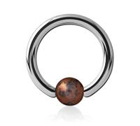 Inoki - Anello in acciaio a forma di cigno dorato con sfera in ossidiana - Spessore 1.6 mm, Diametro 14 mm, Palla 6 mm