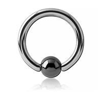 Inoki - Anello in acciaio con sfera in ematite - Spessore 2.5 mm, Diametro 20 mm, Palla 6 mm