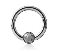 Inoki - Anello in acciaio con sfera in pietra Jaspe Picasso - Spessore 2.5 mm, Diametro 12 mm, Palla 6 mm