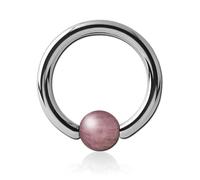 Inoki - Anello in acciaio con sfera in rodonite - Spessore 2.5 mm, Diametro 12 mm, Palla 6 mm
