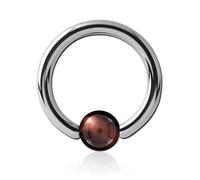 Inoki - Anello in acciaio con sfera rossa in pietra occhio di tigre - Spessore 2.5 mm, Diametro 22 mm, Palla 6 mm