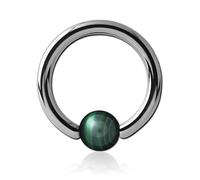 Inoki - Anello in titanio con sfera in pietra di malachite - Spessore 2.5 mm, Diametro 14 mm, Palla 6 mm