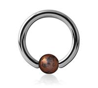 Inoki - Anello in titanio Gold Swan con sfera in pietra di ossidiana - Spessore 2.5 mm, Diametro 16 mm, Palla 6 mm