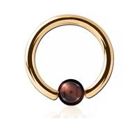 Inoki - Anello placcato in oro 18k con sfera in pietra occhio di tigre rossa - Spessore 1.2 mm, Diametro 8 mm, Palla 4 mm