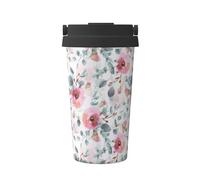 InOmak Acquerello di eucalipto e fiori rosa della flora australiana,Tazza da caffè da 500 ml, bottiglia d'acqua in acciaio inossidabile isolata, tazza da caffè portatile