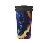 InOmak Agata astratta viola, blu, oro,Tazza da caffè da 500 ml, bottiglia d'acqua in acciaio inossidabile isolata, tazza da caffè portatile