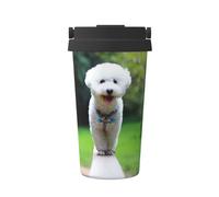InOmak Bichon Frise Bokeh Animali Cani Parco Cani Bianchi,Tazza da caffè da 500 ml, bottiglia d'acqua in acciaio inossidabile isolata, tazza da caffè portatile