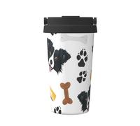 InOmak Border Collie cane sorridente,Tazza da caffè da 500 ml, bottiglia d'acqua in acciaio inossidabile isolata, tazza da caffè portatile