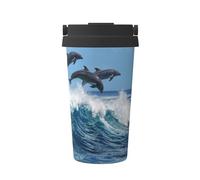 InOmak Delfino tursiope comune,Tazza da caffè da 500 ml, bottiglia d'acqua in acciaio inossidabile isolata, tazza da caffè portatile