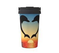 InOmak Due delfini che saltano a forma di cuore,Tazza da caffè da 500 ml, bottiglia d'acqua in acciaio inossidabile isolata, tazza da caffè portatile