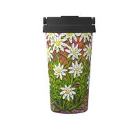 InOmak Fiori di stella alpina svizzeri,Tazza da caffè da 500 ml, bottiglia d'acqua in acciaio inossidabile isolata, tazza da caffè portatile