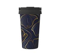 InOmak Gradiente dorato lineare con foglie di Ginkgo Biloba,Tazza da caffè da 500 ml, bottiglia d'acqua in acciaio inossidabile isolata, tazza da caffè portatile