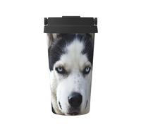 InOmak Il bel muso dell'husky è un cane divertente,Tazza da caffè da 500 ml, bottiglia d'acqua in acciaio inossidabile isolata, tazza da caffè portatile