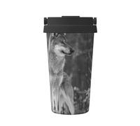 InOmak Lupo selvaggio stampato,Tazza da caffè da 500 ml, bottiglia d'acqua in acciaio inossidabile isolata, tazza da caffè portatile