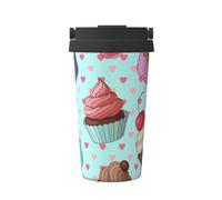InOmak Modello di cupcake stampato,Tazza da caffè da 500 ml, bottiglia d'acqua in acciaio inossidabile isolata, tazza da caffè portatile