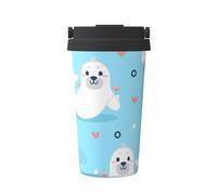 InOmak Modello foca e tricheco,Tazza da caffè da 500 ml, bottiglia d'acqua in acciaio inossidabile isolata, tazza da caffè portatile