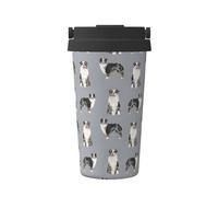 InOmak Pastore australiano blu merle cane grigio semplice,Tazza da caffè da 500 ml, bottiglia d'acqua in acciaio inossidabile isolata, tazza da caffè portatile