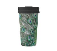 InOmak Pavone che mostra le piume e le ali aperte,Tazza da caffè da 500 ml, bottiglia d'acqua in acciaio inossidabile isolata, tazza da caffè portatile