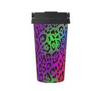 InOmak Pelle di giaguaro arcobaleno,Tazza da caffè da 500 ml, bottiglia d'acqua in acciaio inossidabile isolata, tazza da caffè portatile