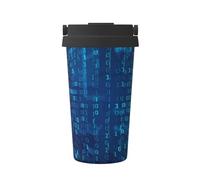 InOmak Programmatore Codice binario blu,Tazza da caffè da 500 ml, bottiglia d'acqua in acciaio inossidabile isolata, tazza da caffè portatile